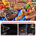 Outdoor BBQ Grill, Powerful 30,000BTU Gas Propane Grill, Stainless Steel Grill with Storage Shelves, Portable Grill for RV Party Camping Patio