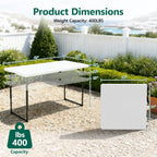 WASUHE Folding Table 4 FT Lightweight Table, Fold-in-Half Plastic Rectangular Table Metal Legs, Easy to Store, Perfect for Party, Dining, Wedding, Events, White