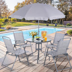 Vongrasig 6 Piece Folding Patio Dining Set,Small Metal Outdoor Garden Patio Table and Chair Set w/Umbrella for Lawn,Deck,Backyard,Black