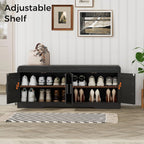 2-Tier Storage Bench, Shoe Bench with Thickened Padded Seat Cushion, Entryway Bench with 4 Doors, Adjustable Shelf, 13.8 D x 45.3 W x 18.5 H, for Entryway, Living Room, Bedroom, White