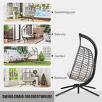 HWB Hanging Egg Chair Patio Wicker Hammock Egg Swing Chair with Cushion for Bedroom
