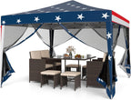 Goplus 10 FT x 10 FT Pop-Up Canopy Tent, Easy Setup Instant Folding Shelter w/Mesh Netting, Carry Bag, 8 Stakes & 4 Ropes, Height Adjustable Sunshade, Commercial Tent for Camping (Coffee)