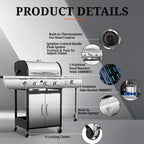 3-Burner Propane Gas Grill with Side Burner,34,000 BTU Stainless Steel BBQ Grill with Side Shelves and Wheels,Outdoor Grill for for Patio,Backyard,Garden,Camping Cooking