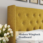 Allewie Queen Size Lift Up Storage Bed Modern Wingback Headboard Hydraulic Support