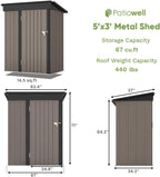 Patiowell 5x3 FT Outdoor Storage Shed Tool Shed with Sloping Roof and Lockable Door Metal Shed