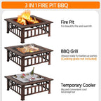 Yaheetech Multifunctional Fire Pit Table 32in Square Metal Firepit Stove Backyard Patio Garden Fireplace for Camping, Outdoor Heating, Bonfire and Picnic