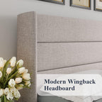 Allewie Queen Size Lift Up Storage Bed Modern Wingback Headboard Hydraulic Support