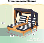 KidKraft Wooden Outdoor Double Chaise Lounge with Cup Holders Kids Patio Furniture Honey