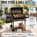 laraVist Charcoal Grill with Offset Smoker, 800 Sq. In. BBQ Grill