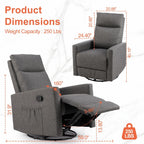 Sweetcrispy Massage Recliner Chair for Adults, Adjustable Home Theater Seating with Lumbar Support for Living Room, Modern Fabric Reclining, Light Grey