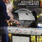 3-Burner Propane Gas Grill with Side Burner,34,000 BTU Stainless Steel BBQ Grill with Side Shelves and Wheels,Outdoor Grill for for Patio,Backyard,Garden,Camping Cooking
