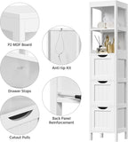 Bathroom Floor Cabinet, Wooden Storage Cabinet with 2 Drawers, Multifunctional Side Organizer Rack Stand Table