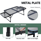 SROEDTY 40 Inch Folding Metal BBQ Grill Table, Adjustable Height Outdoor Cooking Table with 2 Side Tables, Lightweight Portable Design for Camping, Picnic and Backyard Barbecue