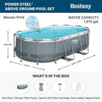 Power Steel 14' x 8'2 x 39.5 Oval Above Ground Pool Set | Includes 530gal Filter Pump, Ladder, ChemConnect Dispener