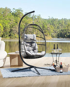 HWB Hanging Egg Chair Patio Wicker Hammock Egg Swing Chair with Cushion for Bedroom