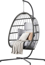 HWB Hanging Egg Chair Patio Wicker Hammock Egg Swing Chair with Cushion for Bedroom