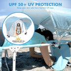Tanning Chair with Sun Canopy Face Hole, Heavy Duty Folding Chaise Lounge Chair 5 Position Reclining for Adults Outside Reading Sunbathing Poolside Camping Beach, UPF 50+ Sun Shade, 300 LBS