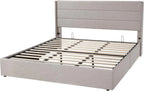 Allewie Queen Size Lift Up Storage Bed Modern Wingback Headboard Hydraulic Support