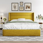 Allewie Queen Size Lift Up Storage Bed Modern Wingback Headboard Hydraulic Support