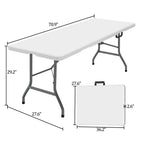 Leumius 6 Foot Folding Table,Fold-in-Half Plastic Table,Indoor Outdoor Picnic Party Dining Camp Tables,White