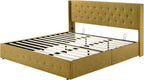 Allewie Queen Size Lift Up Storage Bed Modern Wingback Headboard Hydraulic Support