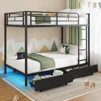 Rolanstar Metal Bunk Bed Twin Over Twin USB Charging Station LED Bunk Bed 2 Storage Drawers
