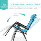 Best Choice Products Folding Zero Gravity Outdoor Recliner Patio Lounge Chair w/Adjustable Canopy Shade, Headrest, Side Accessory Tray, Textilene Mesh - Peacock Blue