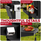 Enyopro 3-Burner Propane Gas Grill, 30000 BTU BBQ Grill with Foldable Side Table, Stainless Steel Warming Rack, Hooks, and Built-In Bottle Opener for Outdoor Barbecue