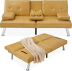 Best Choice Products Faux Leather Upholstered Modern Convertible Futon, Adjustable Folding Sofa Bed