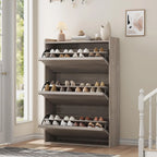 GarveeHome Shoe Cabinet with 3 Flip Top Drawers, Wooden Shoe Cabinet with Adjustable Shelves
