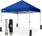 Crown Shades 10x10 Pop Up Canopy - Beach Tent with One Push Setup - Outdoor Sun Shade for Events, Parties, Camping - Gazebo with STO-N-Go Cover Bag, Silver Coated Top, 3 Height& 4 Sand Bags, Yellow