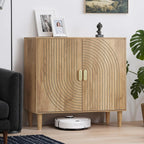 Smuxee Walnut Sideboard Cabinet, Freestanding Buffet Cabinet with Line Groove Design