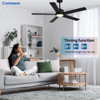 Modern Ceiling Fans with Lights, 72 Inch Ceiling Fan with Light and Remote, Bedroom Living Room Library Cafe Outdoor/Industrial,24W 3CCT Dimmable, 8 Blades 6 Speed Reversible Quiet DC Motor, Black