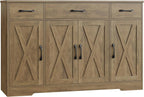 Sideboard with drawers, large 55-inch sideboard, sideboard storage with shelves and doors, modern farmhouse coffee bar wood kitchen dining table