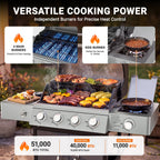 3-Burner Gas Grill with Side Burner, 40,500 BTU Propane BBQ Grill with Porcelain-Enameled Cast Iron Grates, Built-in Thermometer, Ideal for Patio Camping Outdoor Cooking