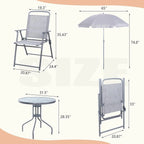 Vongrasig 6 Piece Folding Patio Dining Set,Small Metal Outdoor Garden Patio Table and Chair Set w/Umbrella for Lawn,Deck,Backyard,Black