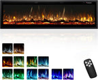 EUHOMY 50 Inch Electric Fireplace Wall Recessed Adjustable Flame Color Fireplace Heater
