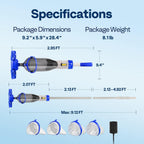 SPECSTAR Cordless Pool Vacuum with Telescopic & Extension Poles 9.12ft, 18.5 GPM Suction, 60-Min Run Time, Handheld Cleaner Rechargeable with Battery Indicator for Pools/Spas/Hot Tubs - Yellow