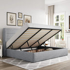Allewie Queen Size Lift Up Storage Bed Modern Wingback Headboard Hydraulic Support
