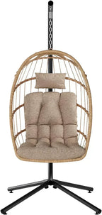 SWITTE Egg Chair Outdoor with Stand Indoor Wicker Hanging Egg Swing Chair with Cushion