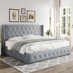 Allewie Queen Size Lift Up Storage Bed Modern Wingback Headboard Hydraulic Support
