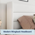 Allewie Queen Size Lift Up Storage Bed Modern Wingback Headboard Hydraulic Support