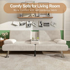 Shahoo Modern Linen Upholstered Convertible Folding Futon Sofa Bed with Removable Armrests