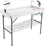 Folding Fish Cleaning Table Portable Camping Sink Table with Faucet Drain Hose and Sprayer Outdoor Fish Fillet Cleaning Station