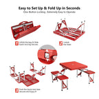 Ktaxon Portable Folding Picnic Table With 4-Person Chair Seats, Foldable Plastics Camping Table Set, Red