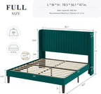 Allewie Full Size Velvet Bed Frame Vertical Channel Tufted Wingback Headboard Upholstered Bed