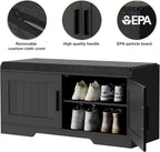 2-Tier Storage Bench, Shoe Bench with Thickened Padded Seat Cushion, Entryway Bench with 4 Doors, Adjustable Shelf, 13.8 D x 45.3 W x 18.5 H, for Entryway, Living Room, Bedroom, White