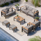 Aluminum Outdoor Patio Furniture Set with Coffee Table, 5 Piece Patio Conversation Sets, Outdoor Sectional Furniture for Porch, Balcony, Yard, Gray