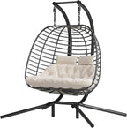 HWB Hanging Egg Chair Patio Wicker Hammock Egg Swing Chair with Cushion for Bedroom