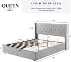 Allewie Queen Size Lift Up Storage Bed Modern Wingback Headboard Hydraulic Support